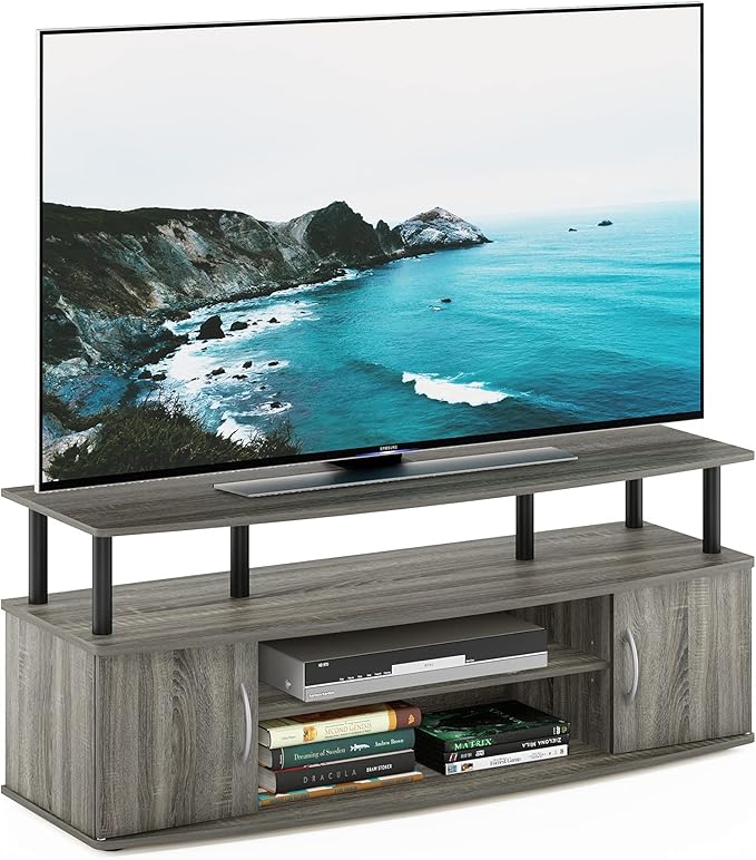 Furinno JAYA Large Entertainment Stand for TV Up to 55 Inch French Oak Grey/Black