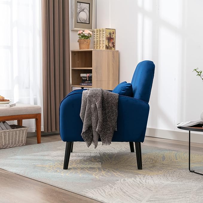 Mid Century Modern Accent ChairSingle Sofa Chair with Solid Wood Legs Comfy Fabric Upholstered Reading Armchair with A Soft Cushionfor Living Room BedroomApartmentOffice (Navy)