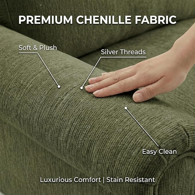 Casaphoria Mid-Century Modern Oversized Loveseat Sofa 2-Seater Chenille Couch with Removable Ruffle Skirt Flared Arms Spindle Legs &amp Throw Pillow for Living Room Apartment