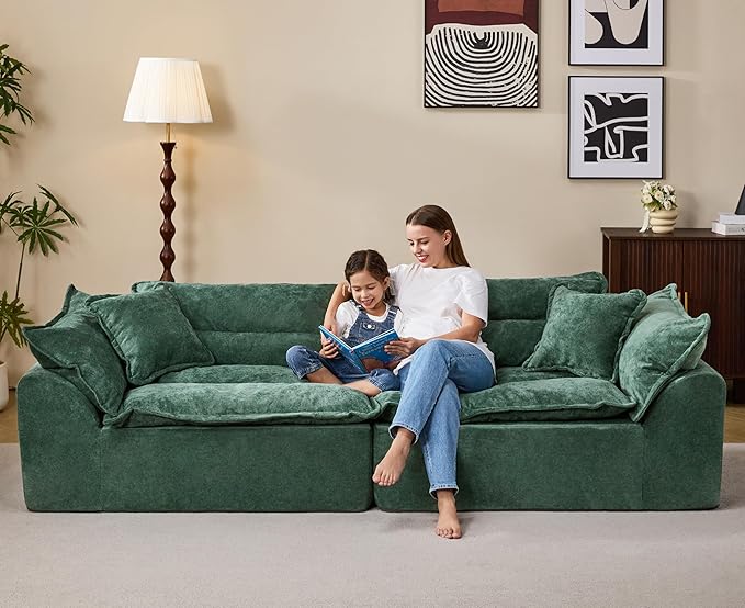 Hobestluk 104 Sectional Sofa Couches 3 Seater Modular Sofa Boneless Couch Cloud Couch with Removable Cushion Modular Sectional Couches for Living Room(Green)