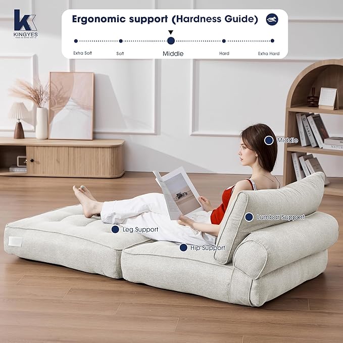 KINGYES Folding Chair Bed 3 in 1 Convertible Sleeper Chair with Pillow Foldable Futon Chair for Living Room Beige