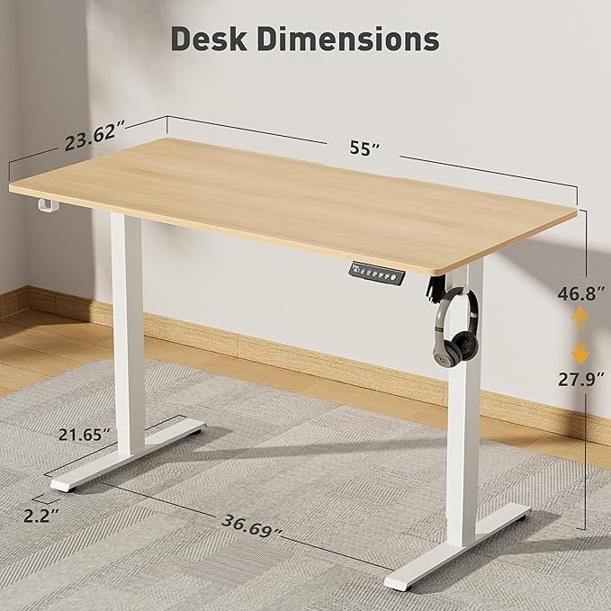 55 x 24 Inch Electric Standing Desk Adjustable HeightSit Stand Up Desk with WheelsHome OfficeRising DeskComputer Workstation Gaming Work (Spliced DesktopOak)