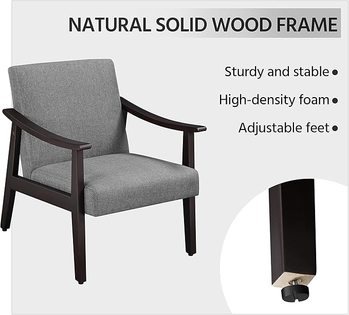 Yaheetech Leisure Chair with Solid Armrest and Feet Modern Mid-Century Accent Chair Linen Fabric Side Sofa for Living Room Bedroom 2pcs Dark Gray