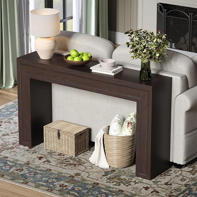Rresyet 55 Inch Long Console Table Sofa Table Behind Sofa Wooden Entryway Table Farmhouse Entryway Table for Entry Hallway Living Room (Cherry)