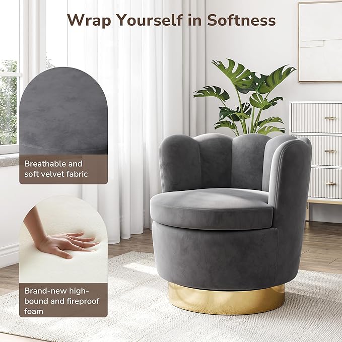 BELLEZE Modern Velvet Swivel Accent Chair 360 Upholstery Barrel Chair Comfy Living Room Bedroom Accent Chair [Set of 2] - Dark Grey