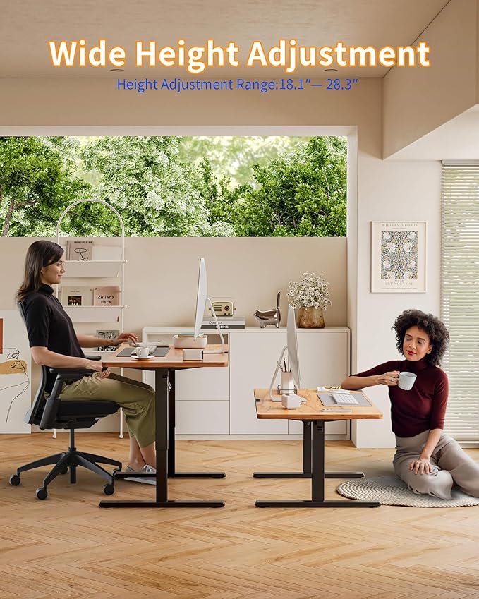 YIHAYO One-Piece Low Height Adjustable Desk Lifts 18.1-28.3 Inches Electric Standing Desk for Short People 48 x 24 Inches Computer Table with Splice Board for Home Office Rustic Brown