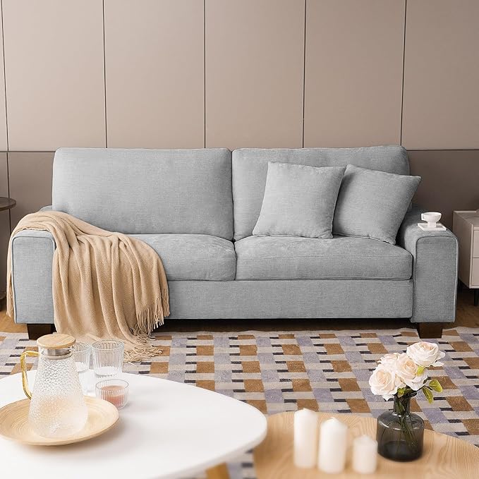 DOPEDIO Modern Loveseat Sofa for Living RoomChenille Recliner Removable Cover Spring Cushions Solid Wood Frame Easy Assembly for Small Spaces (71.25inchLight Gray)