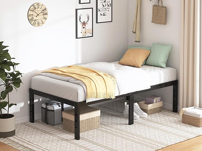 Twin Bed Frame - 18 in Sturdy Platform Bed Frame Twin Size Heavy Duty Metal Bed Frame No Box Spring Needed Quick &amp Easy Assembly No Noise Black