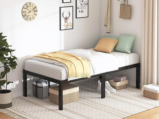 Twin Bed Frame - 18 in Sturdy Platform Bed Frame Twin Size Heavy Duty Metal Bed Frame No Box Spring Needed Quick &amp Easy Assembly No Noise Black