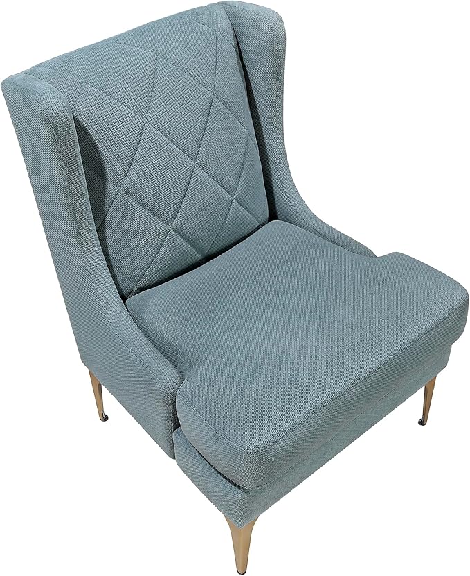 Lexicon Modern Accent Chair Living Room Chenille Upholstered Single Sofa Chair with Gold Metal Legs Wing Back &amp Diamond Stitched Back Armchair for Bedroom/Office/Waiting Room Blue