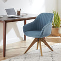 Art Leon Office Chair No Wheels Mid Century Modern Desk Chair No Wheels Swivel Accent Chair with Solid Wood Legs Upholstered Arm Chair for Small Spaces Living Room Bedroom Blue