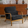 Karl home Mid Century Modern Accent Chair with Lumbar Pillow &amp Oak Arms – Plush Chenille Living Room Chair for Bedroom Lounge (Black)