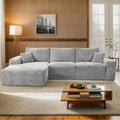 107 L-Shaped Modern Modular Sectional Sofa Oversized Corduroy Boneless Couches with Deep Seat Comfy Upholstered Cloud Couch for Living Room (Grey 3S+Left Facing Chaise)