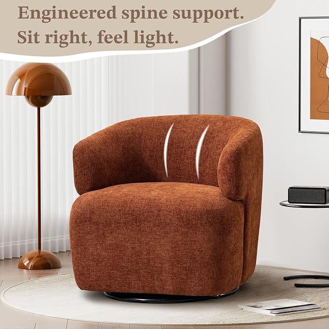 Swivel Accent Chair Set of 2 360° Rotating Modern Barrel Accent Chair Small Round Arm Chairs Modern Swivel Barrel Chair for Apartment/Living Room/Bedroom (Burnt Orange)