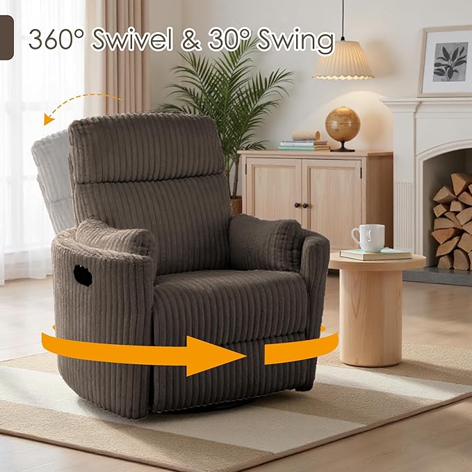 Nursery Rocking Chairs Comfy High Back 360 Swivel Rocker Recliner with 2 Pillows Glider Recliner Nursery Chair for Adults Small Spaces Nursing Bedroom Living Room Brown