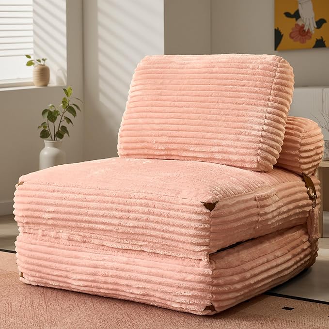 ovios Folding Sofa Bed Foldable Sleeper Chair Floor Futon Comfy Portable Convertible Fold Out Lounge Chairs for Living Room Bedroom Pink