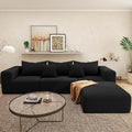 Cloud Modular Sectional Sofa for Living Room L Shaped Sectional Couch with Deep Seat Corduroy Boneless Couch with Ottoman 3-Seater Sleep Bed Black