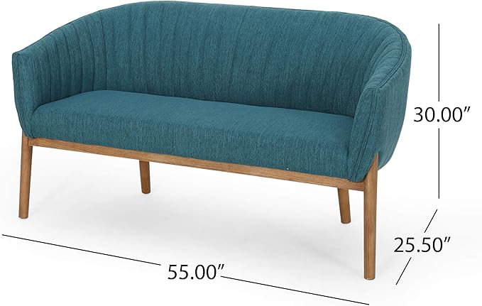 Great Deal Furniture Noble House Galena Mid-Century Fabric Loveseat in Teal