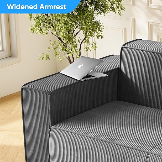 Mjkone 76 Modern Corduroy Sofa Couch Comfy 3 Seater Sofa with Deep Seat Couch for Living Room/Apartment/Office/Home No Legs/No Installation/Easy to Transport (Grey)
