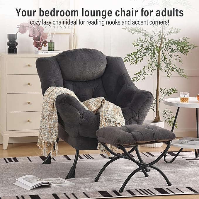 Lazy Chair with Ottoman Modern Accent Chair with Armrests and a Side Pocket Plush Navy Accent Chairs Reading Chairs Oversized Armchairs for Bedroom Study Living Room Courtyard
