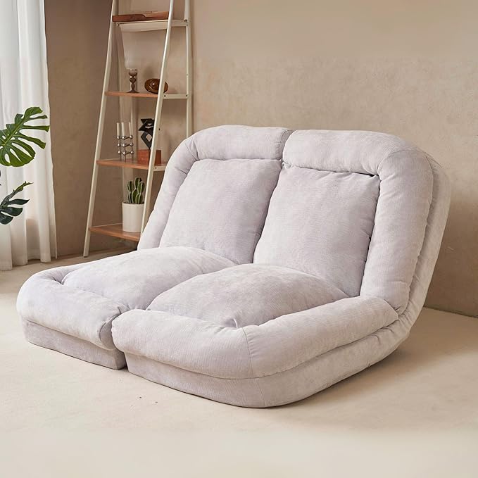 Convertible Fold-Out Lazy Sofa Bed - Adjustable Human Dog Bed for Adults Plush Upholstered Adjustable Sofa Couch with 18-Position Backrest 2-Person Floor Sofa Bed Space Saving Design (Double)