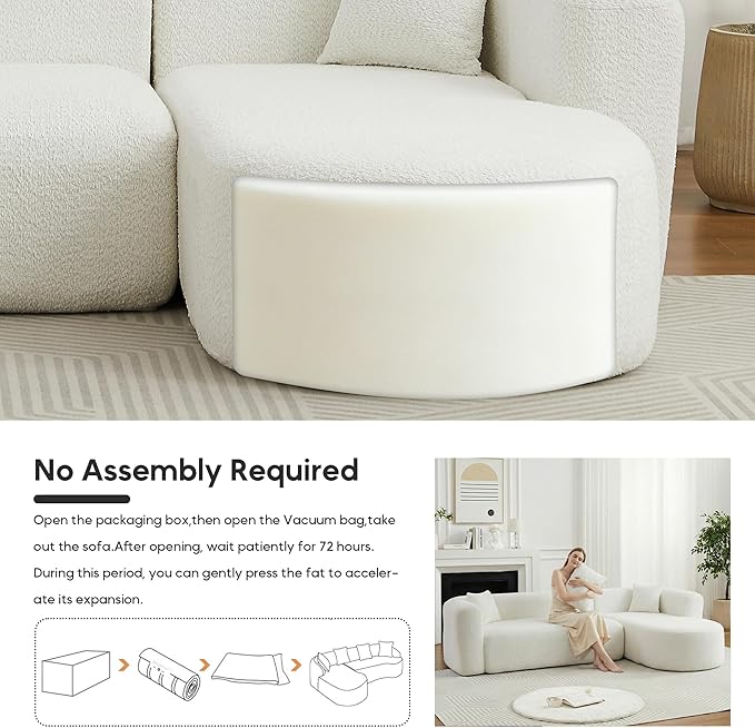 Oversized Sectional Sofa with Chaise with 2 Throw Pillows 109 Modern Luxury Chenille Sofa Extra Deep Seat L-Shape Curved Cloud Couch for Living Room (Right Facing Chaise Beige)