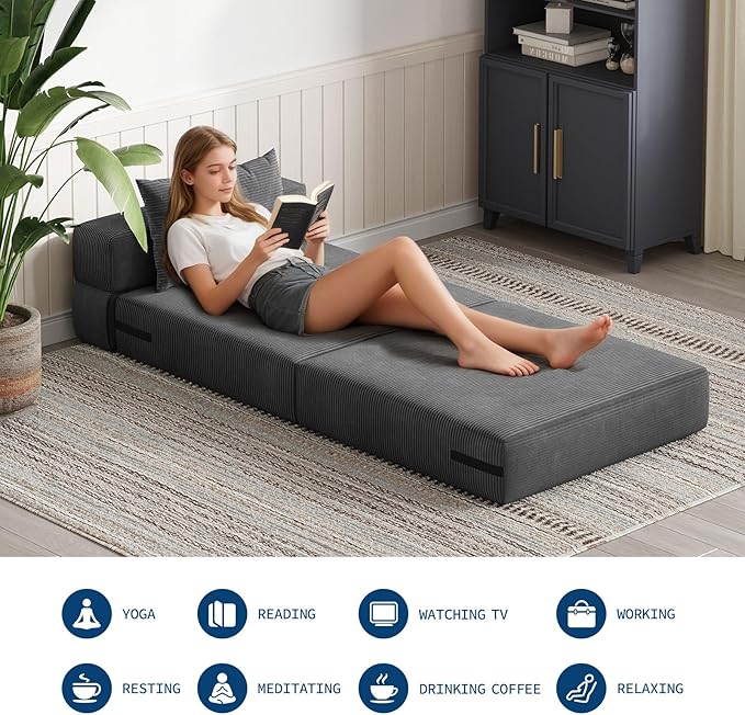 Garvee 2 Pcs Folding Sofa Bed Chair Convertible Couches with Foldable Design Comfortable Cloud Couch for Living Room Multi-Functional Sectional As Comfy Couch &amp Bed