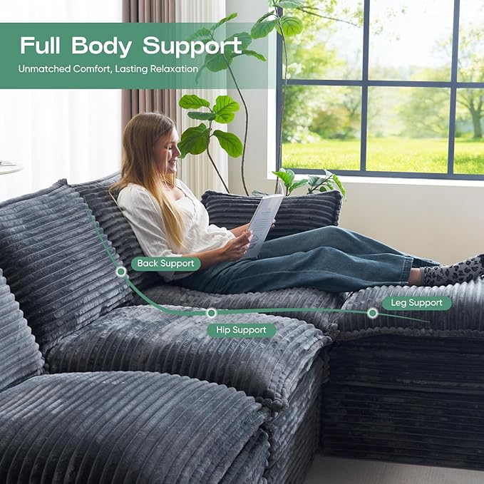 113 Modular Sectional Sofa Oversized L-Shape Cloud Sectional Couch with Deep Seat Modern Boneless Cloud Couch with Side PocketsUpholstered Comfy Sectional Couch for Living Room CorduroyGrey | No