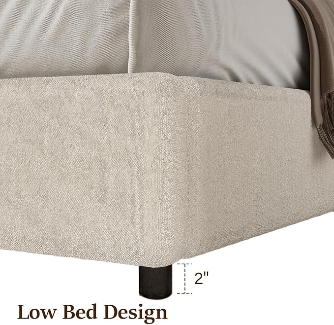 Twin Bed Frames with Round Headboard White Soft Upholstered Bed Frame Boucle Bed Frame for Kids Arch Shaped Modern Style No Box Spring Required Easy Assembly Light White