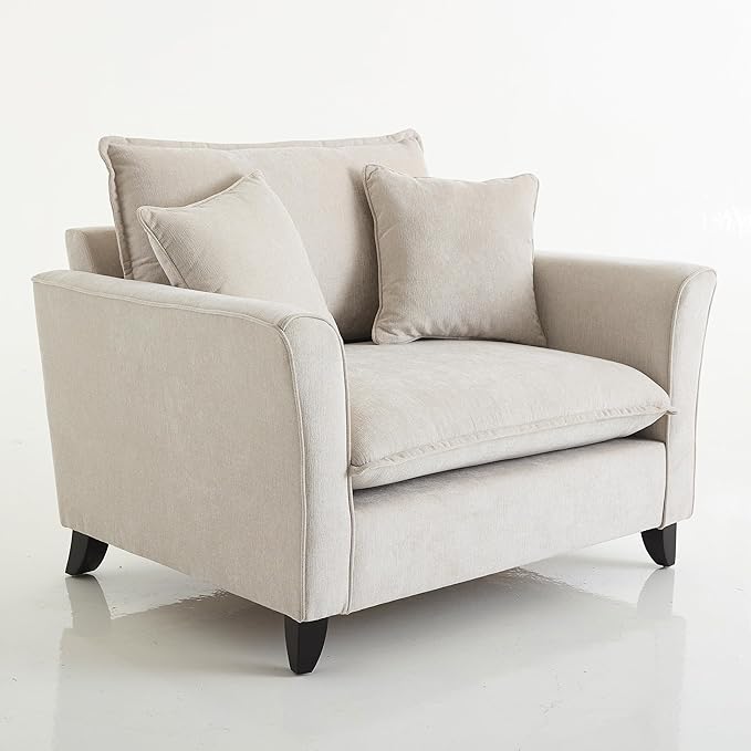 Merax 46.3 Chenille Accent Chair Oversized Reading Armchair w/2 Pillows Modern Corner Single Cloud Sofa Arm Chairs Comfortable Living Room Deep Cushion Seating for Office &amp Apartment White