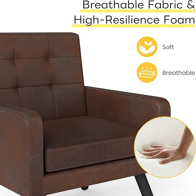 Kromax Mid-Century Modern Accent Chair for Living Room 496 Lb. Weight Capacity Dual Armrests Comfy Extra Large Seat Timeless Style Perfect for Reading &amp Relaxing Bronze