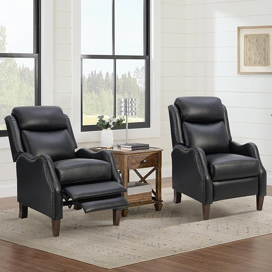 Leather Pushback Recliner Faux Armchair with Rivet Decoration Single Sofa Accent Chair for Living Room Bedroom