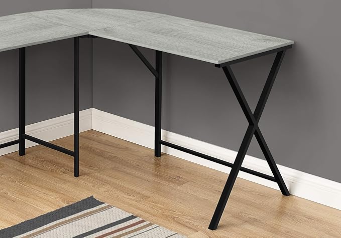 Penau L Shape Computer Desk 55 Inches Grey Laminate Top Black Metal Base Space-Saving Corner Design for Home Office