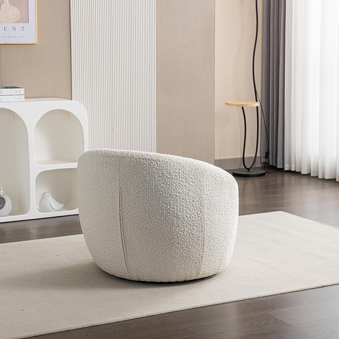 360°Swive Decorative ChairModern Comfortable Barrel Chair Reading Chairs for Living RoomBedroomDressing RoomCream White Teddy