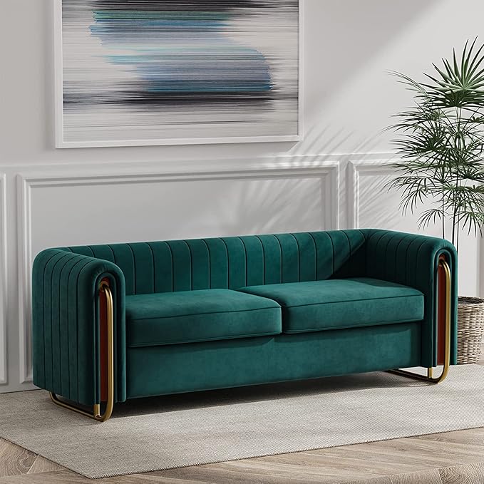 KEVINSPACE 84.25 Modern Sofa Couch Velvet Loveseat Sectional Sofa Couch with Gold Legs for 3-4 Persons Upholstered Deep Seat Love Seat Mid-Century Sofa for Living Room Office Apartment Green