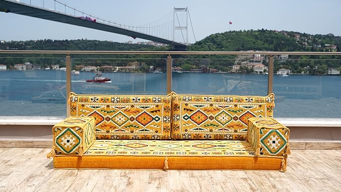 Loveseat Floor Cushions Custom Floor Sofas Arabic Majlis Reading Nook Single Sofa Turkish Sofa Sectional Sofa Entryway Sofa (Yellow)