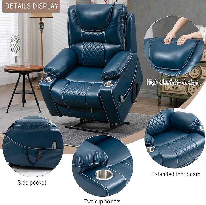 Large Power Lift Recliner Chair Sofa with Massage and Heat for Big and Tall ElderlyInfinite PositionsDual MotorCup HoldersAir Leather Home Theater Seat