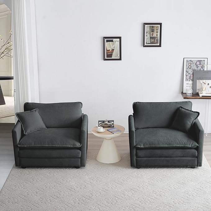 mikibama 41.4 W Single Seat Sofa Chenille Comfy Deep Upholstered Couch Armchair with Toss Pillow for Living Room Bedroom Office Apartment Grey