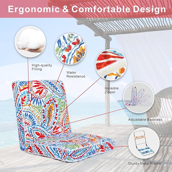 JMGBird Floor Chair with Back Support - Adjustable 5-Position Gaming Chair Waterproof Paisley Pattern Indoor Outdoor Meditation Cushion