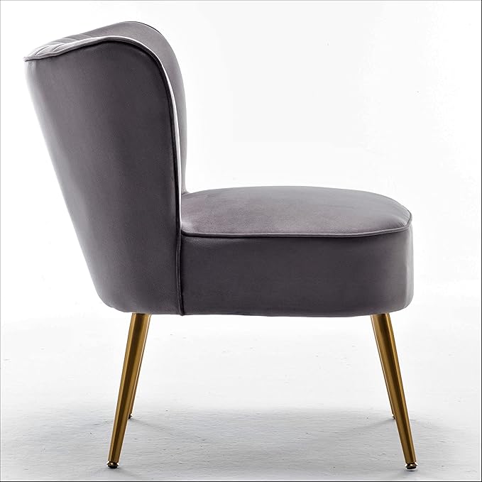 Modern Velvet Accent Chair for Living Room Bedroom or Entryway Stylish and Comfortable Armless Design with Metal Legs Grey