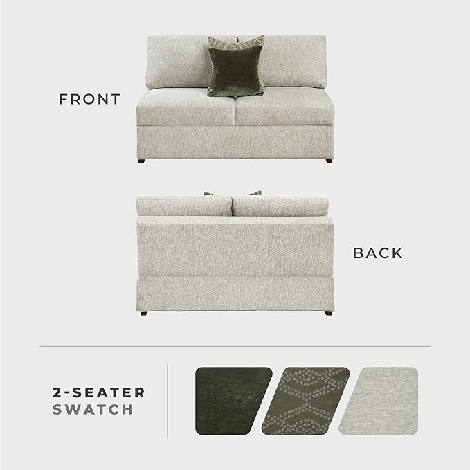 Lexicon Modular Sectional Sofa Module for Sectional Couch Armless 2 Seater 2 Pillows Removable Back Cushion Cover Microfiber Sand