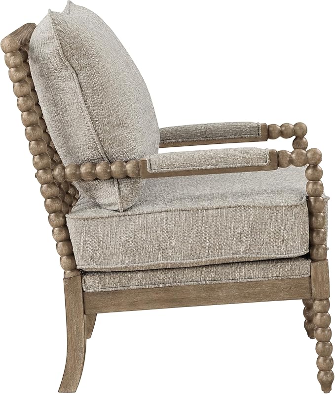 OSP Home Furnishings Fletcher Spindle Accent Chair with Rustic Brown Finish Fog Beige Upholstery