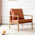 PU Leather Accent Arm Chair Mid Century Modern Upholstered Armchair with Imitation Solid Wood Color Metal Frame Extra-Thick Padded Backrest and Seat Cushion Sofa Chairs for Living Room