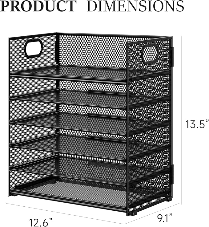 Subekyu 2-Pack 6-Tier Paper Tray Organizer for Desk - Black Mesh File Folder Sorter with Handles Desk Letter Holder for Office Home School Supplies Storage &amp Organization