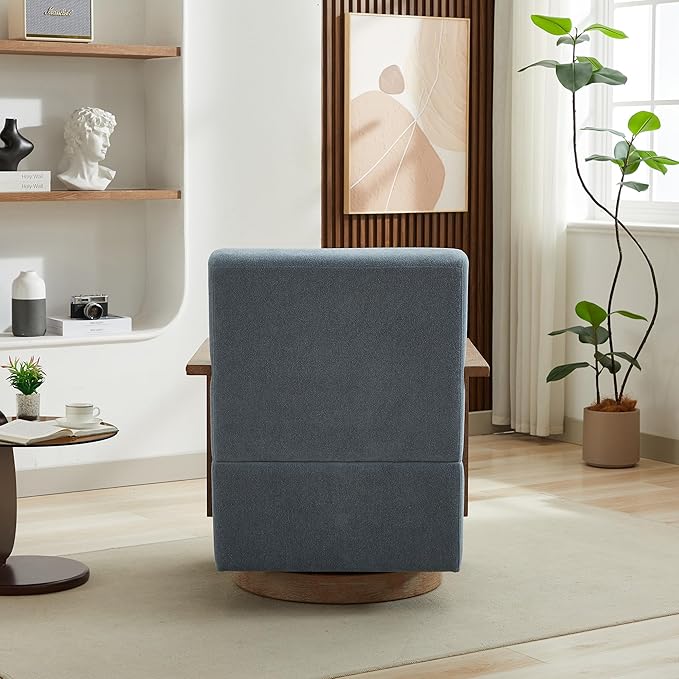 Swivel Modern Upholstered Accent Chair with Solid Wood Armrests and 360 Degree Comfy Lounge Reading Chair Side Armchair for Hotel Bedroom Living Room Office and Nursery Room (Blue)