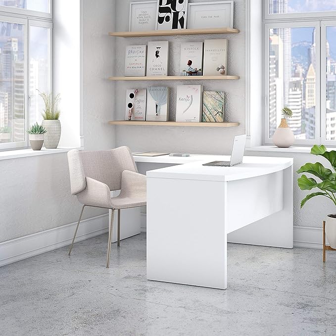 Bush Business Furniture Echo L Shaped Bow Front Office Desk in Pure White Modern Computer Table for Home or Professional Workspace