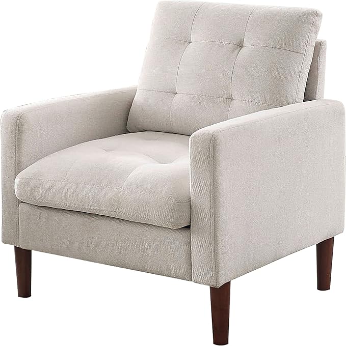 Modern Fabric Single Sofa Chair Living Room Chair Comfortable Armchair withwith Ottoman Foot Rest Tufted Chair for Reading or Lounging
