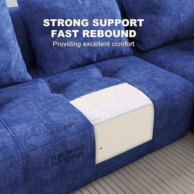 105 Modular Sectional Sofa Boneless Couch for Living Room Cloud Sectional Couch with Deep Seat L-Shape Sofa Upholstered Couches for Living Room Bedroom No Assembly Required Blue (Slub Fabric)
