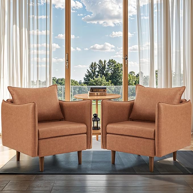 Sepnine Accent Chairs Set of 2 for Living Room Brown Armchair Reading Chair for Bedroom Mid Century Modern Club Chairs Upholstered Comfy Chair for Apartment Waiting Room
