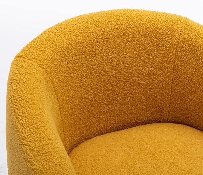 Swivel Chair Barrel Accent Sofa Modern Teddy Fabric Club 360 Degree Small Leisure Arm Chair for Nursery Living Room Hotel Bedroom Office Lounge Yellow 25.6D x 25.6W x 27.56H Inch